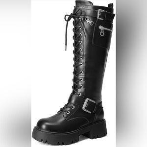 Combat Platform Knee-High Boots
